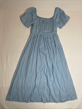 Sky Blue Puff Balloon s/s  Maxi Dress minimalist quiet luxury S/M